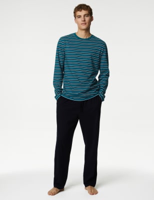 

Mens M&S Collection Pure Cotton Striped Pyjama Set - Teal Mix, Teal Mix