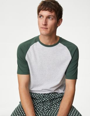 M&S Men's Pure Cotton Geometric Print Pyjama Set - Green Mix, Green Mix