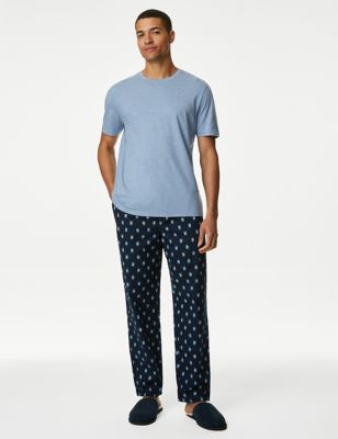 M&S Men's Cotton Rich Printed Pyjama Set - Denim Mix, Denim Mix