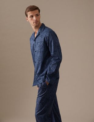 Autograph Mens Cotton Rich Bird Print Pyjama Set - Blue Mix, Blue Mix