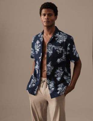 

Mens Autograph Cotton Rich Floral Print Pyjama Top - Navy Mix, Navy Mix