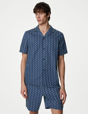 Autograph Men's Cotton Rich Geometric Print Pyjama Top - L - Light Denim, Light Denim