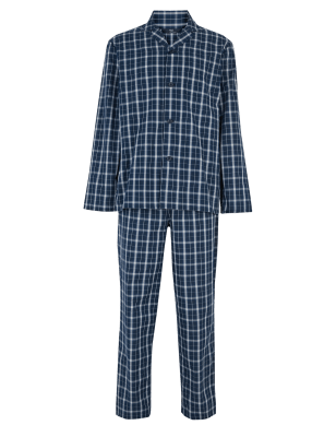 

Mens M&S Collection Kariertes Schlafanzugset aus Baumwolle - Blue Mix, Blue Mix