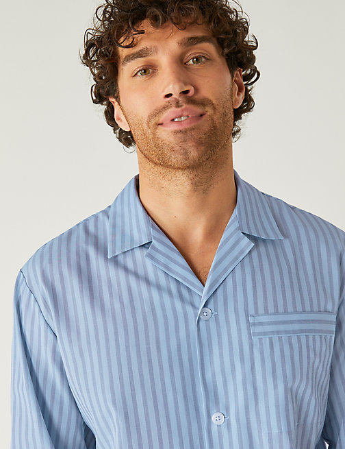 Marks And Spencer Mens M&S Collection Cotton Blend Bengal Stripe Pyjama Set - Blue Mix