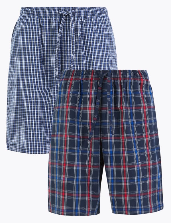 2 Pack Pure Cotton Checked Pyjama Shorts