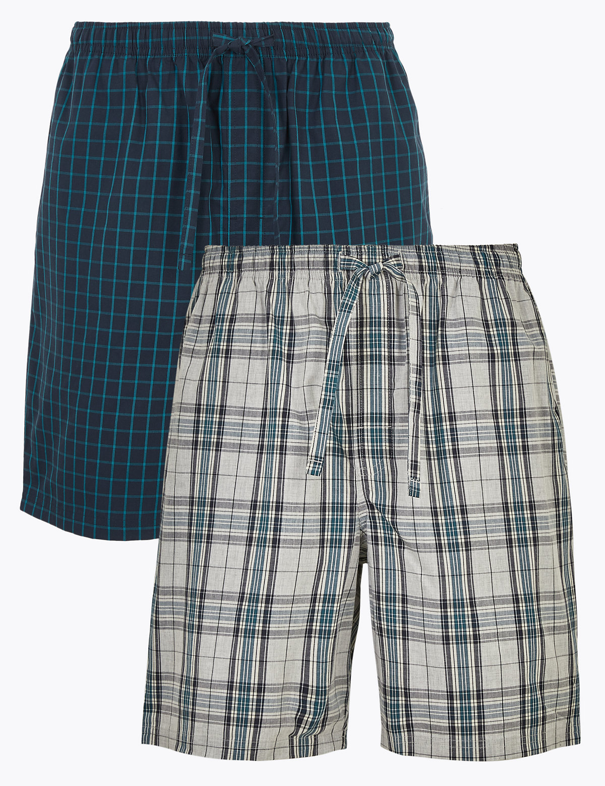 2 Pack Cotton Checked Pyjama Shorts