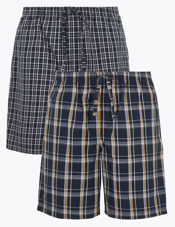 2 Pack Cotton Checked Pyjama Shorts