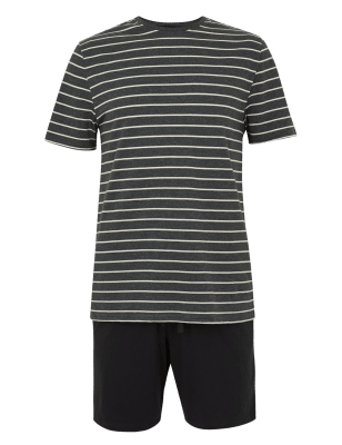 

Mens M&S Collection Pure Cotton Striped Pyjama Set - Grey Marl, Grey Marl