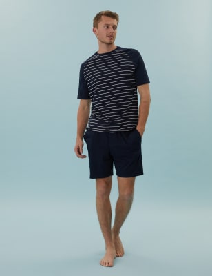 

Mens M&S Collection Gestreifter Schlafanzug aus reiner Baumwolle - Navy, Navy