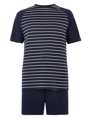 

Mens M&S Collection Pure Cotton Striped Pyjama Set - Navy, Navy