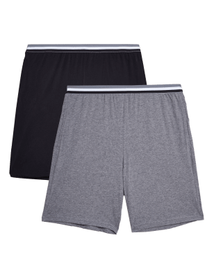 

Mens M&S Collection 2 Pack Pure Cotton Pyjama Shorts - Grey Mix, Grey Mix