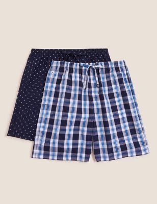 Mens M&S Collection 2 Pack Pure Cotton Pyjama Shorts - Blue Mix, Blue Mix