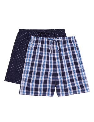 

Mens M&S Collection 2 Pack Pure Cotton Pyjama Shorts - Blue Mix, Blue Mix