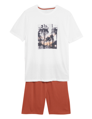 

Mens M&S Collection Schlafanzugset aus reiner Baumwolle mit Strandzeichnung - Red Mix, Red Mix