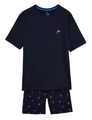 

Mens M&S Collection Pure Cotton Flamingo Print Pyjama Set - Navy Mix, Navy Mix