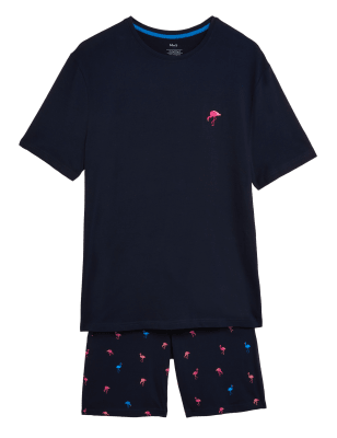 

Mens M&S Collection Pure Cotton Flamingo Print Pyjama Set - Navy Mix, Navy Mix