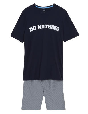 

M&S Collection Pijama 100% algodón con texto 'Do Nothing'Mens - Navy Mix, Navy Mix