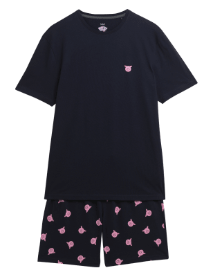 

Mens M&S Collection Schlafanzugset aus reiner Baumwolle mit Percy Pig™-Motiv für Herren - Dark Navy Mix, Dark Navy Mix