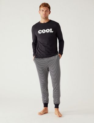 Marks And Spencer Mens M&S Collection Pure Cotton Cool Slogan Pyjama Set - Carbon, Carbon