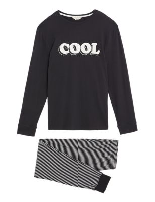 M&S Mens Pure Cotton Cool Slogan Pyjama Set - Carbon, Carbon