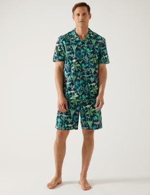 

Mens M&S Collection Pure Cotton Dinosaur Print Pyjama Set - Navy Mix, Navy Mix