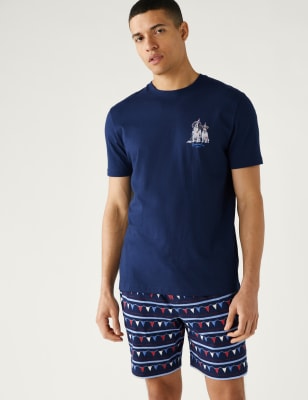 

Mens M&S Collection Schlafanzugset aus reiner Baumwolle mit Krönungsmotiv für Herren - Navy Mix, Navy Mix