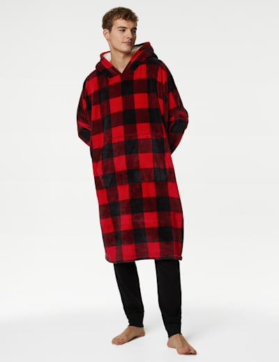 Men's Longer Length Checked Christmas Oversized Hoodie