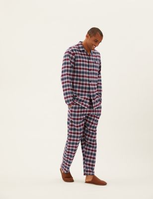 

Mens M&S Collection Brushed Cotton Checked Pyjama Set - Grey Mix, Grey Mix