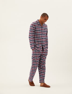 Mens cotton checked pyjamas hot sale