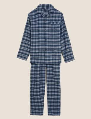 

Mens M&S Collection Longer Length Brushed Cotton Pyjama Set - Blue Mix, Blue Mix