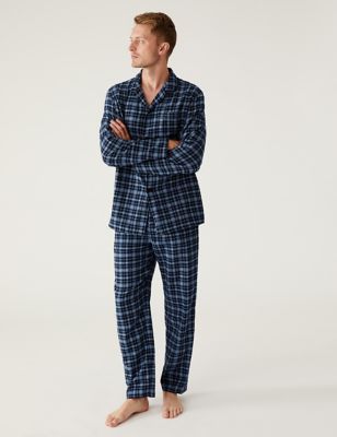 Pijama de algodón cepillado de cuadros - US