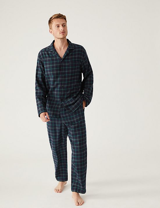 Pyjamaset van geborsteld katoen met ruitmotief