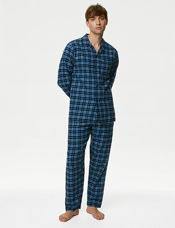 Pyjamaset van geborsteld katoen met ruitmotief - BE