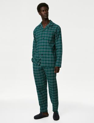 Longer Length Brushed Cotton Checked Pyjama Set