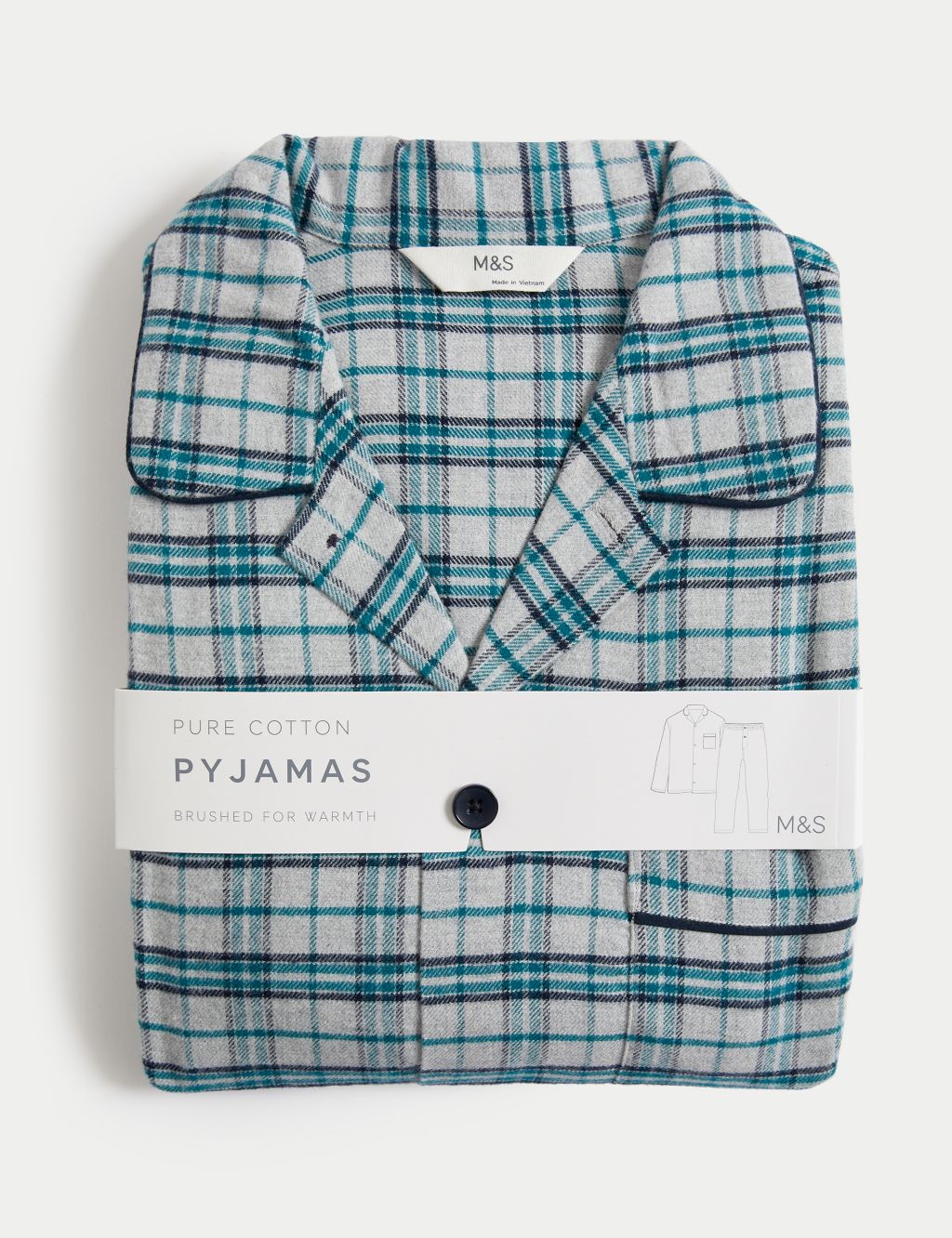 Longer Length Brushed Cotton Checked Pyjama Set image 2