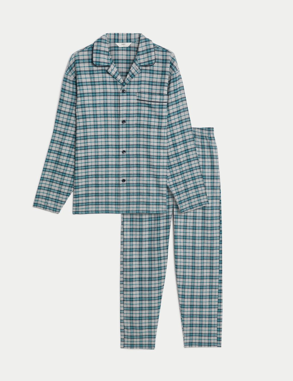 Longer Length Brushed Cotton Checked Pyjama Set image 1