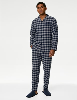 

Mens M&S Collection Brushed Cotton Checked Pyjama Set - Grey Mix, Grey Mix