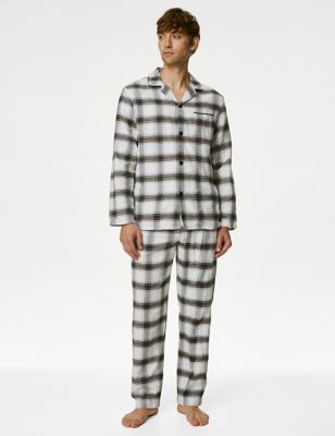 

Mens M&S Collection Brushed Cotton Checked Pyjama Set - Ecru Mix, Ecru Mix