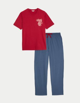 

Mens M&S Collection Pure Cotton Lunar New Year Pyjama Set - Red Mix, Red Mix