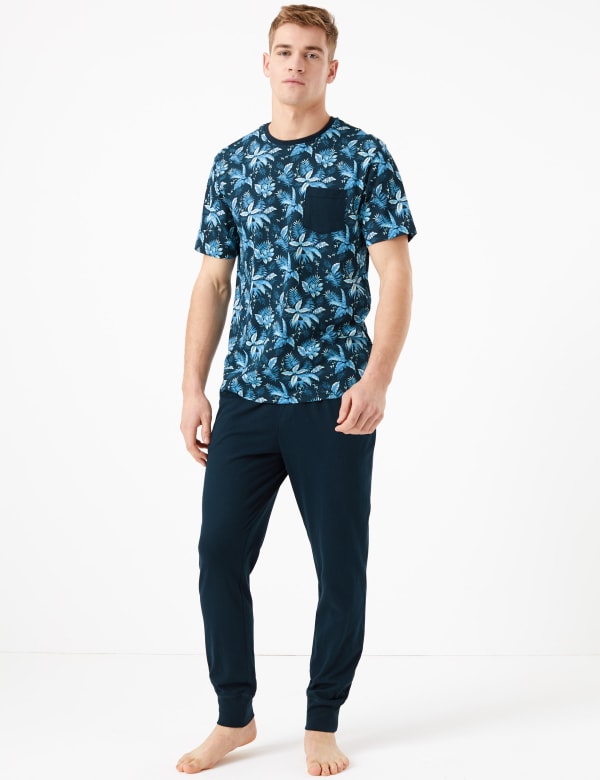 Pure Cotton Leaf Print Pyjama Set