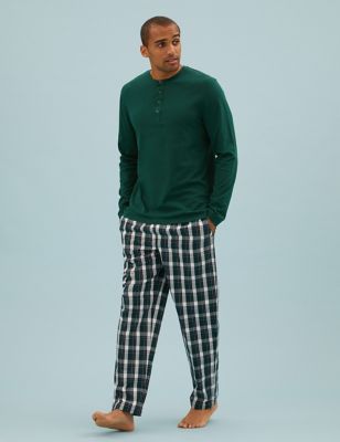 

Mens M&S Collection Pure Cotton Checked Pyjama Set - Green Mix, Green Mix