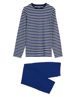 

Mens M&S Collection Pure Cotton Striped Pyjama Set - Blue Mix, Blue Mix
