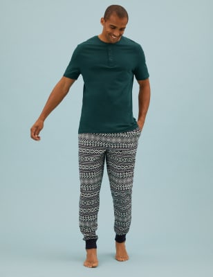 

Mens M&S Collection Cotton Supersoft Fair Isle Print Pyjama Set - Green Mix, Green Mix