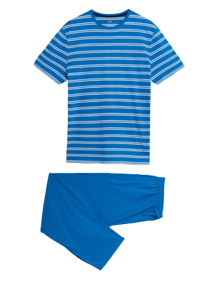 

Mens M&S Collection Pure Cotton Striped Pyjama Set - Bright Blue Mix, Bright Blue Mix
