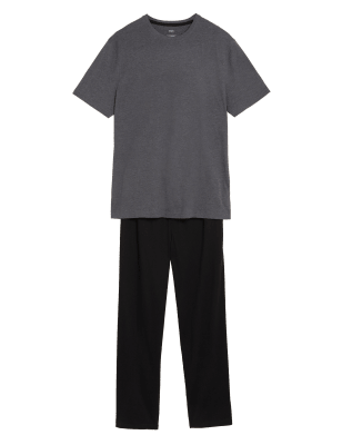 

Mens M&S Collection Cotton Rich Marl Effect Pyjama Set - Black Mix, Black Mix