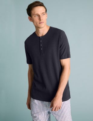 

Mens M&S Collection Superweiches Loungewear-Oberteil aus Baumwolle mit Waffelmuster - Dark Navy, Dark Navy