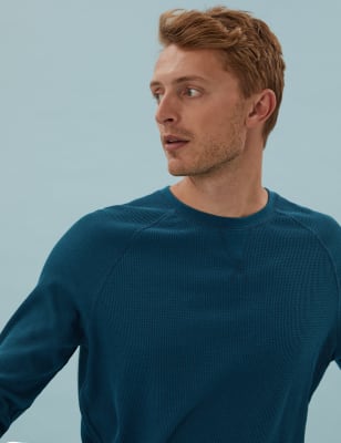 

Mens M&S Collection Cotton Supersoft Waffle Loungewear Top - Teal, Teal