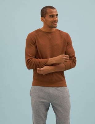 

M&S Collection Top informal gofrada de algodón supersuaveMens - Rust, Rust