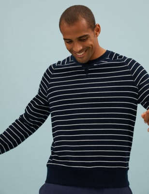 

Mens M&S Collection Besonders weiches Loungewear-Sweatshirt aus Baumwolle mit Waffelmuster - Navy Mix, Navy Mix