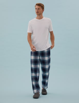 

Mens M&S Collection Brushed Cotton Checked Loungewear Bottoms - Teal, Teal